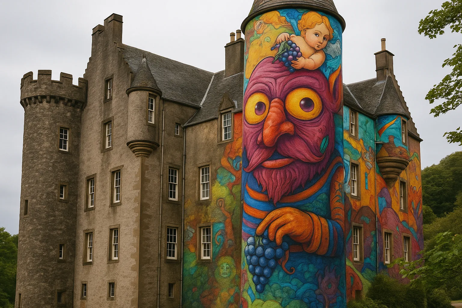 Kelburn Castle: il castello scozzese trasformato in opera d'arte dai graffiti brasiliani (2)