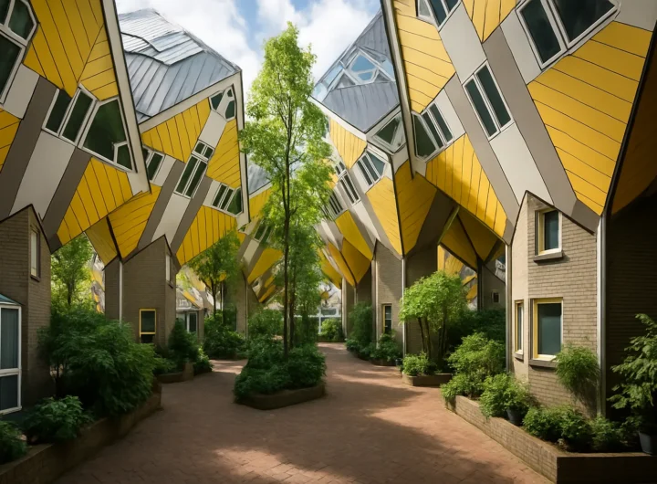 Kubuswoningen a Rotterdam: il quartiere-foresta di case cubiche che sfida la geometria urbana